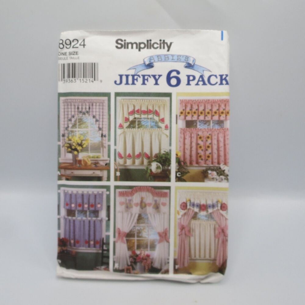Simplicity 8924 Window Treatments Valances Cafe Curtains ONE SIZE 90s Jiffy
